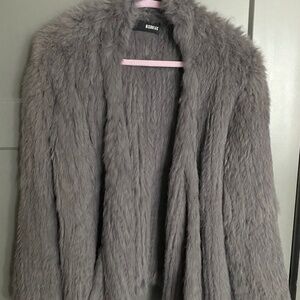 NICHOLAS rabbit fur coat in gray